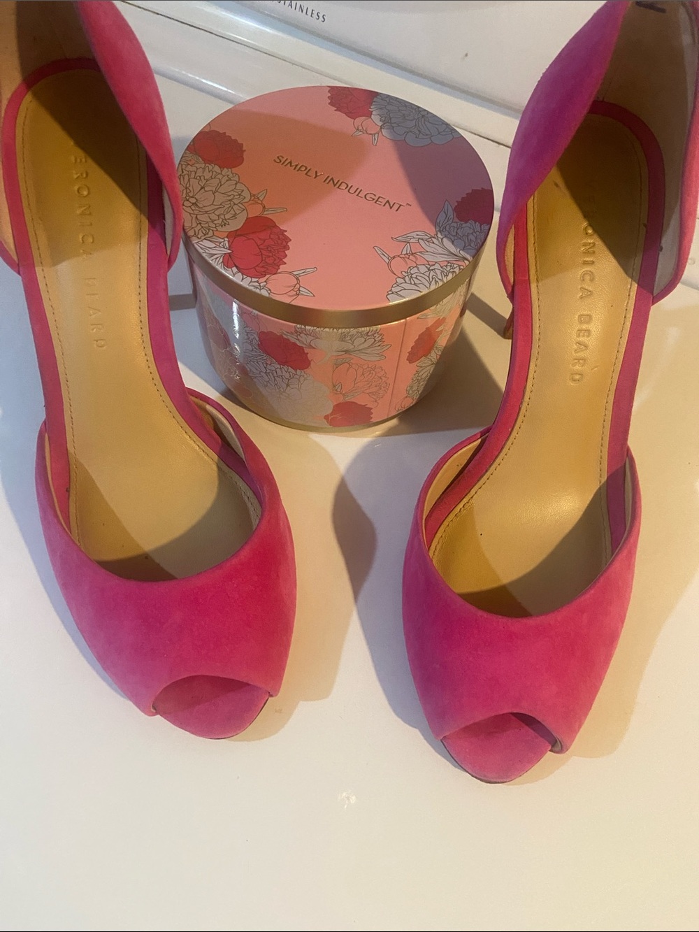 VERONICA BEARD Pink Suede Peep-Toe Women's Heels 8